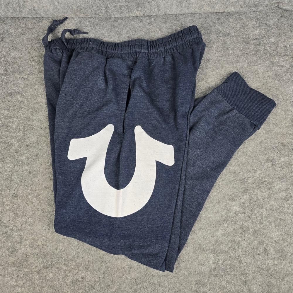 True Religion Mens Loungewear Joggers Navy Blue Horseshoe Logo Sweatpants Medium